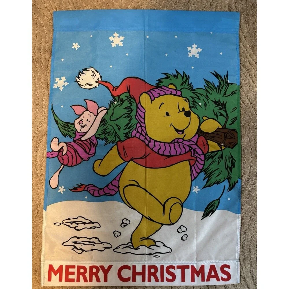 vintage 90s disney Winnie the Pooh & Mickey Holiday Yard Flags